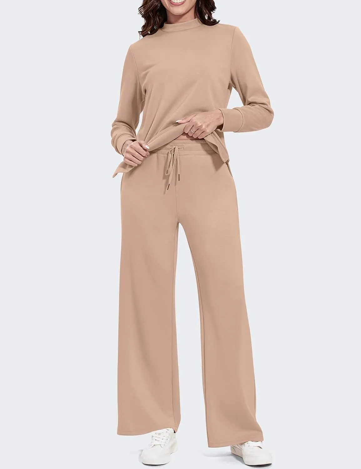 UEU Women's 2 Piece Outfits Lounge Sets Fall Long Sleeve Sweatsuits Wide Leg Pants Travel Casual Matching Tracksuit Clothes