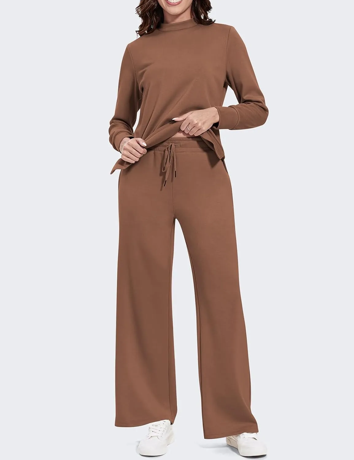 UEU Women's 2 Piece Outfits Lounge Sets Fall Long Sleeve Sweatsuits Wide Leg Pants Travel Casual Matching Tracksuit Clothes