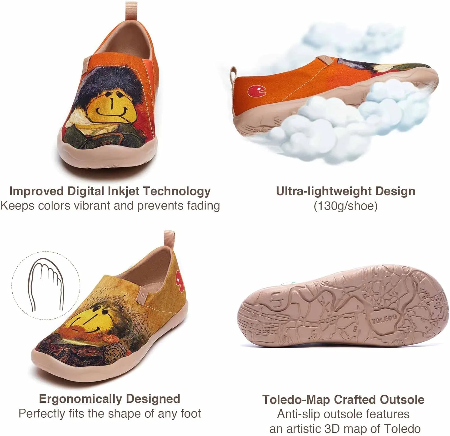 UIN Men's Slip Ons Canvas Lightweight Flats Sneakers Walking Casual Loafers Comfortable Art Painted Travel Shoes