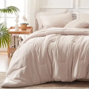 UNILIBRA Queen Comforter Set 7 Pieces Bed in a Bag - Taupe Queen Soft Bed Set for All Seasons - Cationic Dyeing Bedding Comforter Sets with Comforter, Flat Sheet, Fitted Sheet, Pillowcases & Shams