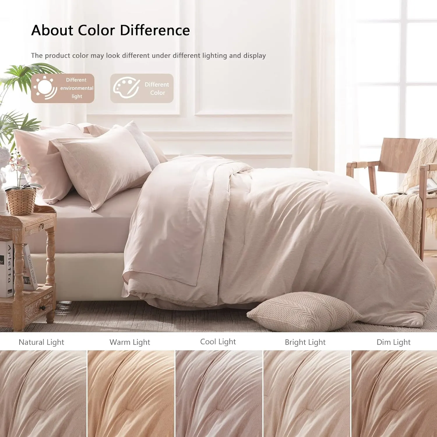 UNILIBRA Queen Comforter Set 7 Pieces Bed in a Bag - Taupe Queen Soft Bed Set for All Seasons - Cationic Dyeing Bedding Comforter Sets with Comforter, Flat Sheet, Fitted Sheet, Pillowcases & Shams