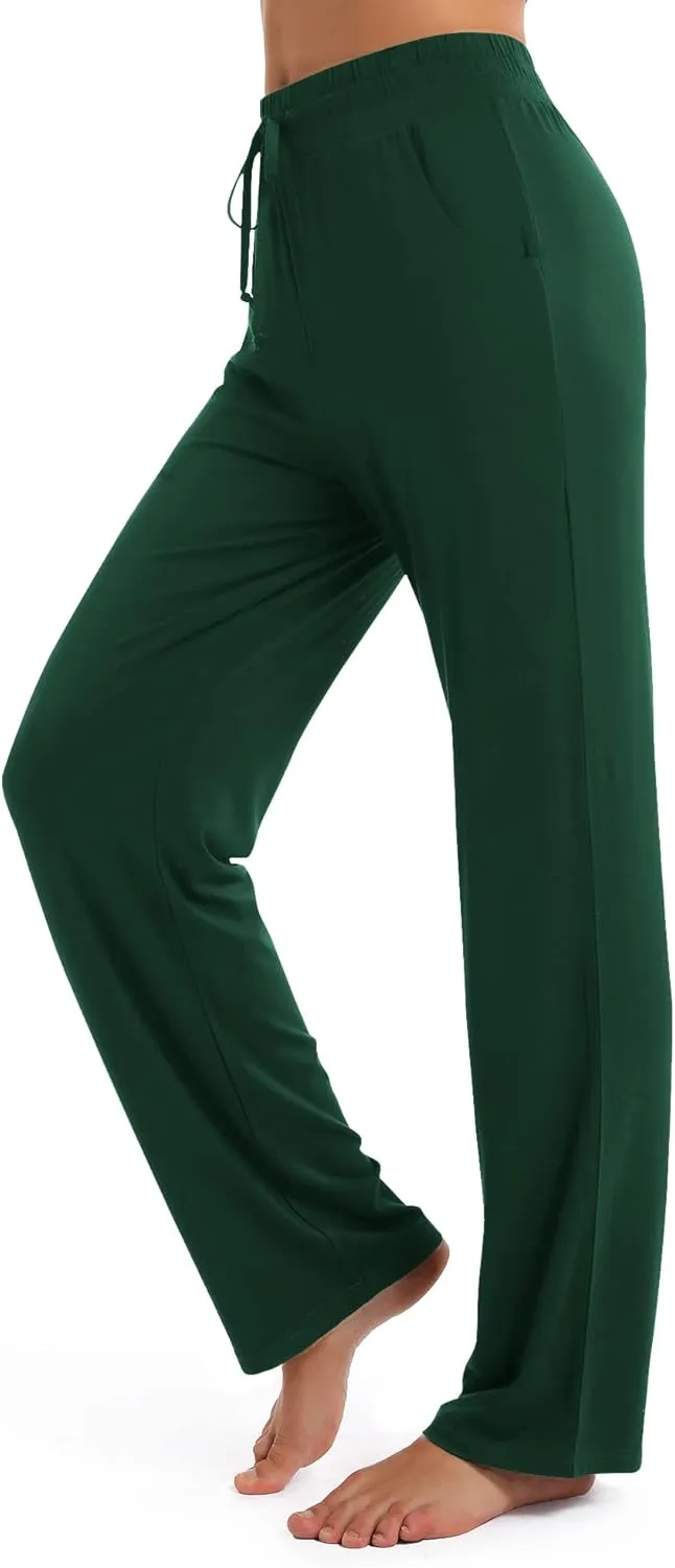 Urban CoCo Women's Straight Leg Long Pants Elastic High Waist Drawstring Casual Trousers with Pockets