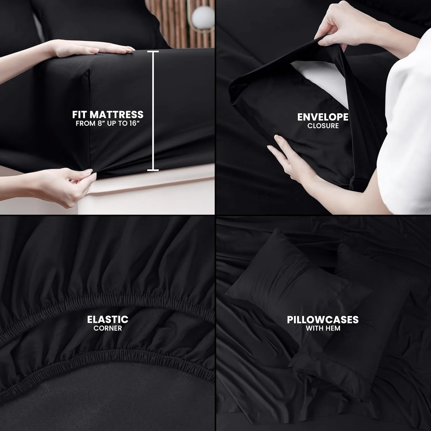 Utopia Bedding Full Sheet Set – 4 Piece Bed Sheets for Full Size Bed, Soft and Breathable Microfiber, Includes 1 Fitted Sheet, 1 Flat Sheet and 2 Pillowcases (Black)