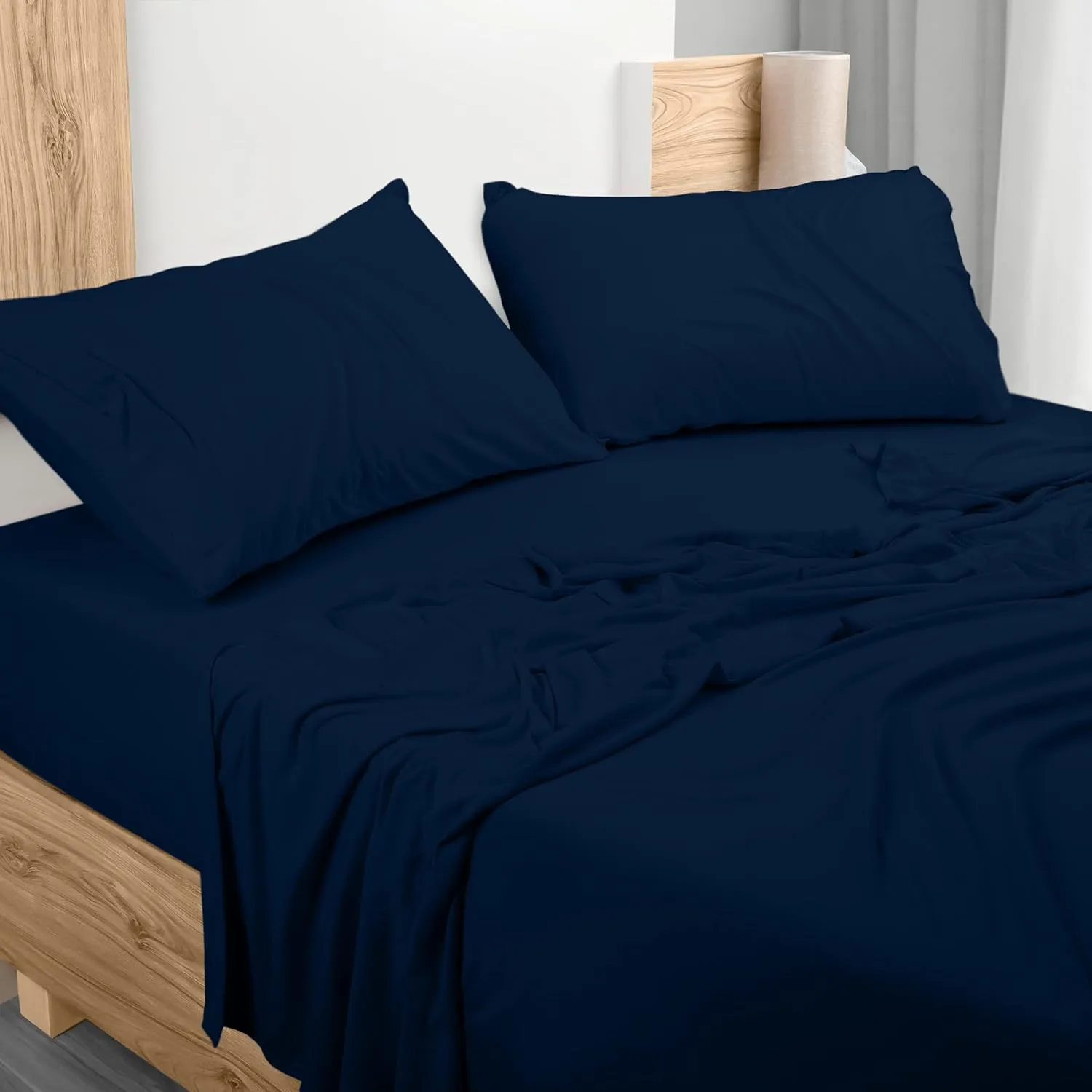 Utopia Bedding Queen Sheet Set - Jersey Knit Sheets 4 Piece – Cotton – Soft T-Shirt Stretchy Sheets (Queen, Navy)