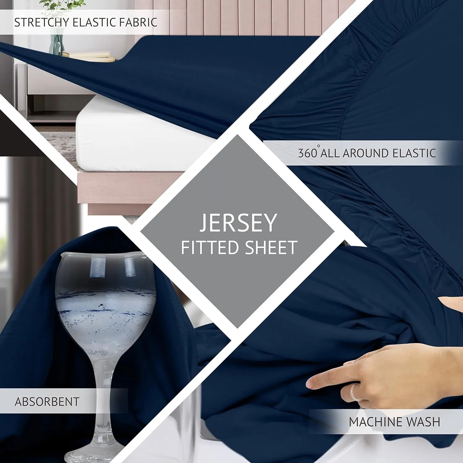 Utopia Bedding Queen Sheet Set - Jersey Knit Sheets 4 Piece – Cotton – Soft T-Shirt Stretchy Sheets (Queen, Navy)