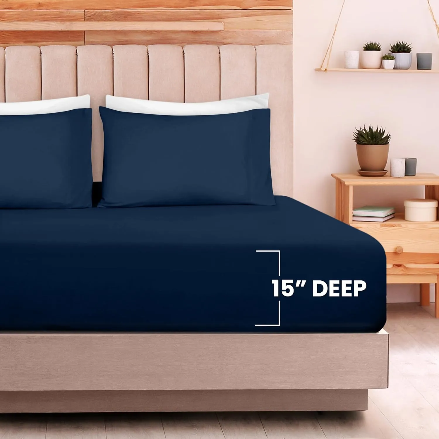 Utopia Bedding Queen Sheet Set - Jersey Knit Sheets 4 Piece – Cotton – Soft T-Shirt Stretchy Sheets (Queen, Navy)