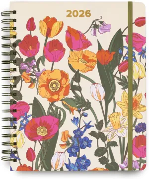 Vera Bradley 2025-2026 Jumbo Planner Daily Weekly & Monthly, 17 Month Hardcover Agenda Dated Aug 2025-Dec 2026, Cute Planner with Stickers, Pockets, & Spiral Binding, Meadow Bouquet Seedpearl
