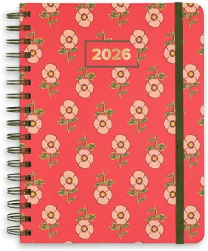 Vera Bradley 2025-2026 Large Planner Daily Weekly & Monthly, 17 Month Hardcover Agenda Dated Aug 2025-Dec 2026, Cute Planner with Stickers, Pockets, & Spiral Binding (Tiny Poppies)