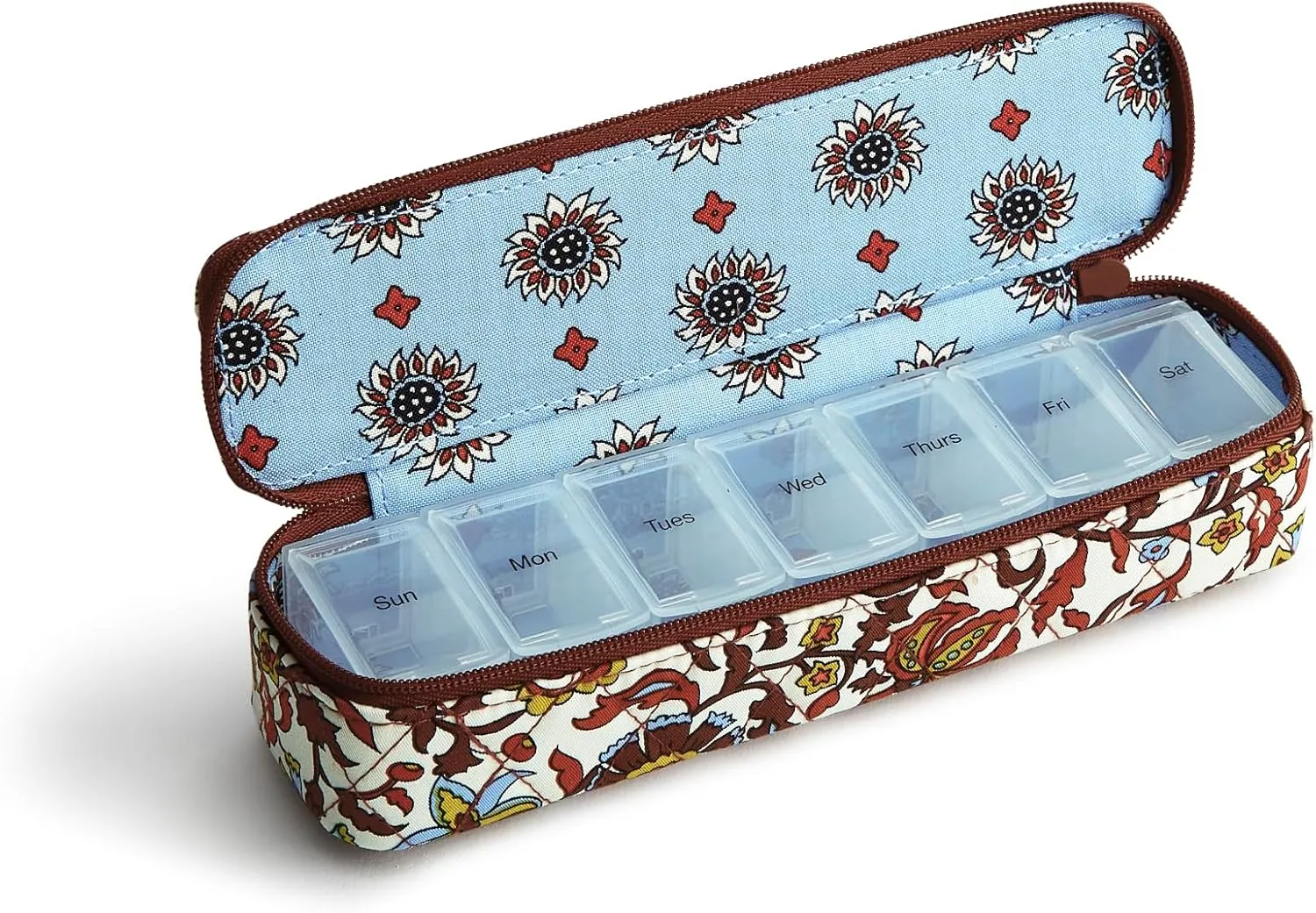 Vera Bradley Women's Premium Cotton Travel Pill Case, Marrakesh Vines Cream, One Size