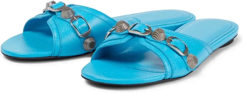 Vertundy Women’s Flat Slide Slippers - Round Open Toe Rivet Sandals Slip on Casual Shoes for Summer Beach Daily Wear