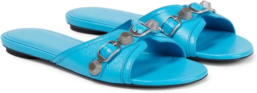 Vertundy Women’s Flat Slide Slippers - Round Open Toe Rivet Sandals Slip on Casual Shoes for Summer Beach Daily Wear