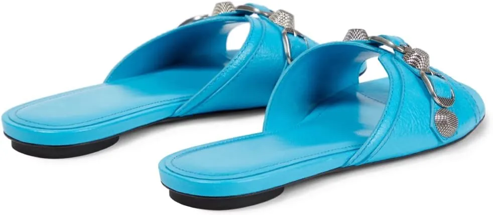 Vertundy Women’s Flat Slide Slippers - Round Open Toe Rivet Sandals Slip on Casual Shoes for Summer Beach Daily Wear