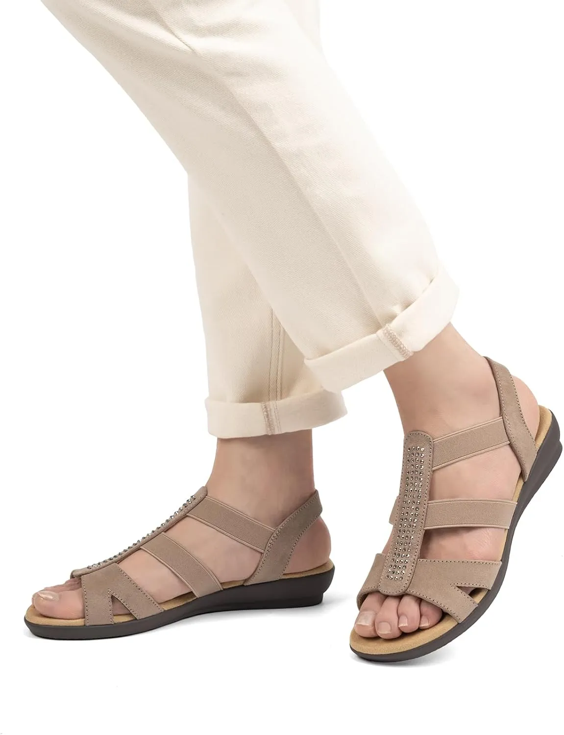 VJH confort Women's Comfort Flat Sandals Summer,with Rhinestone Open Toe Elastic Slip On Slingback Casual Walking Low Heele Sandals