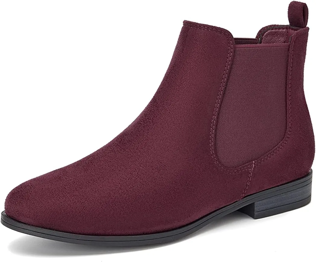 VJH confort Women's Slip on Ankle Boot, Western Almond Round Toe Low Heel Elastic Chelsea Bootie