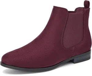 VJH confort Women's Slip on Ankle Boot, Western Almond Round Toe Low Heel Elastic Chelsea Bootie