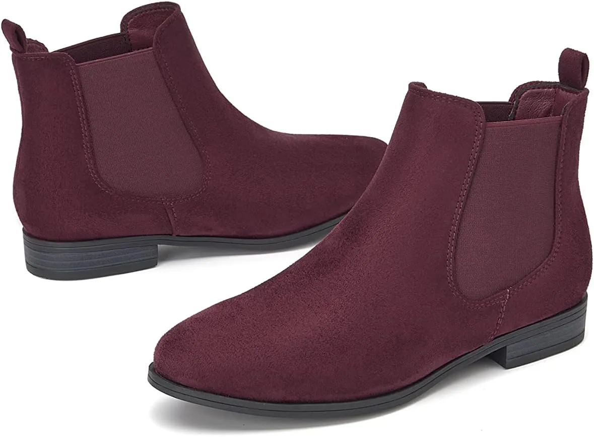 VJH confort Women's Slip on Ankle Boot, Western Almond Round Toe Low Heel Elastic Chelsea Bootie