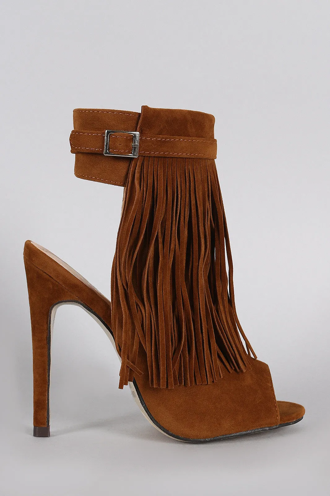 Voice-activated Stiletto Fairly priced Toe Peep Mule Fringe