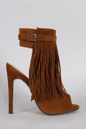 Voice-activated Stiletto Fairly priced Toe Peep Mule Fringe