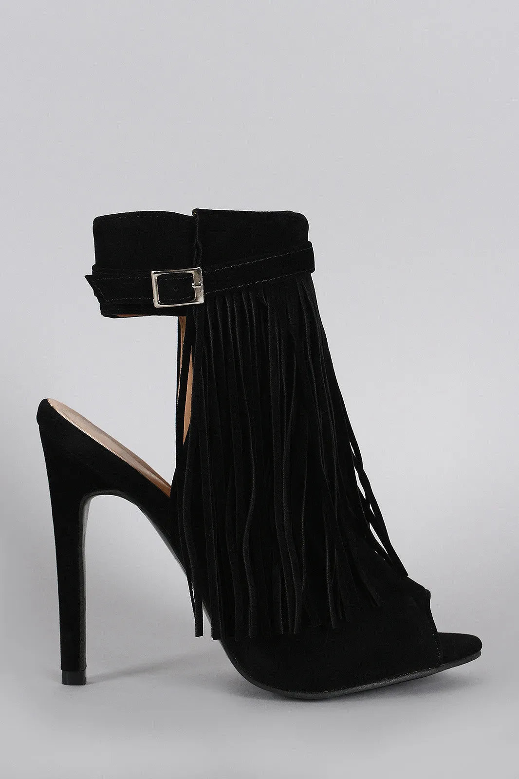 Voice-activated Stiletto Fairly priced Toe Peep Mule Fringe