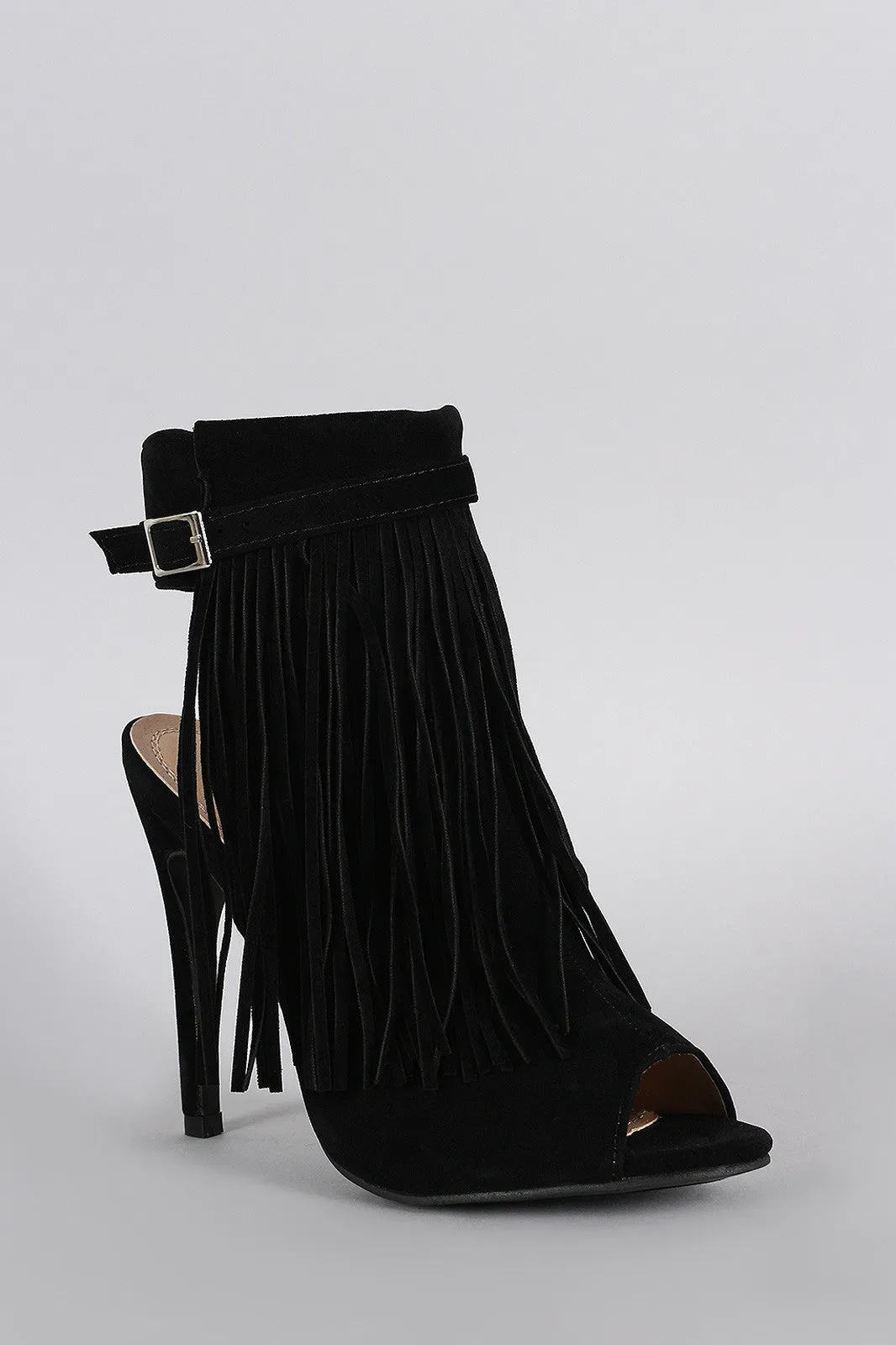 Voice-activated Stiletto Fairly priced Toe Peep Mule Fringe