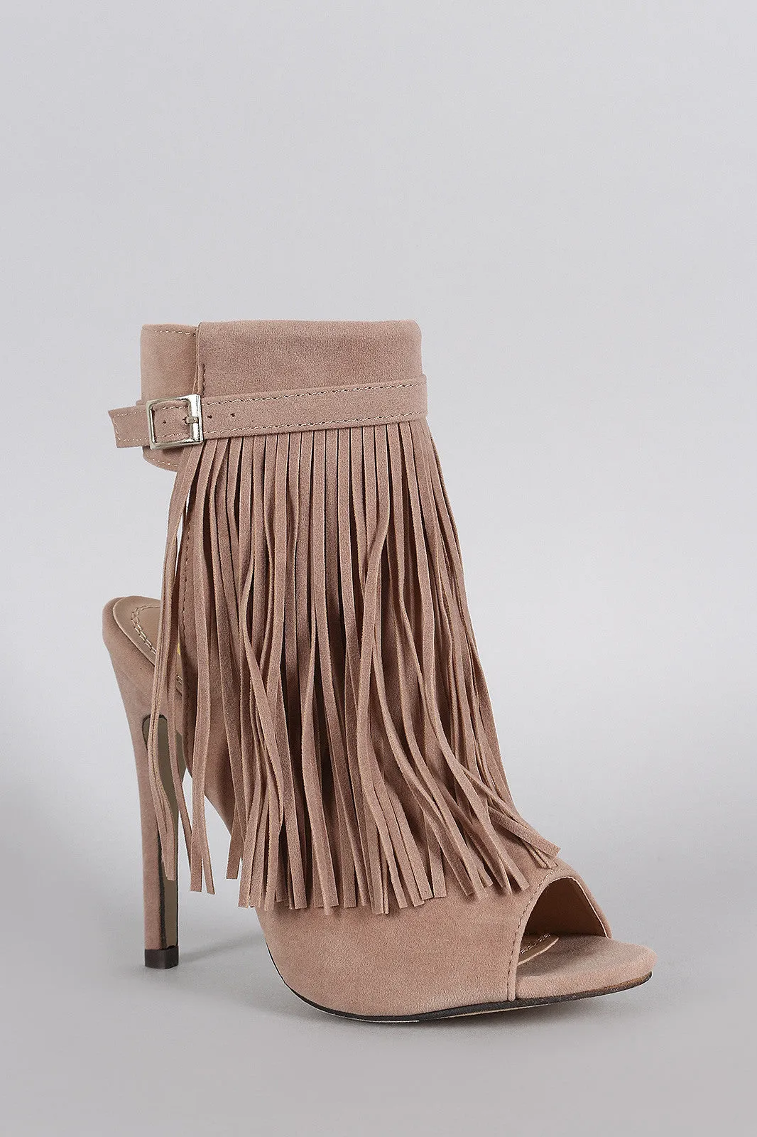 Voice-activated Stiletto Fairly priced Toe Peep Mule Fringe