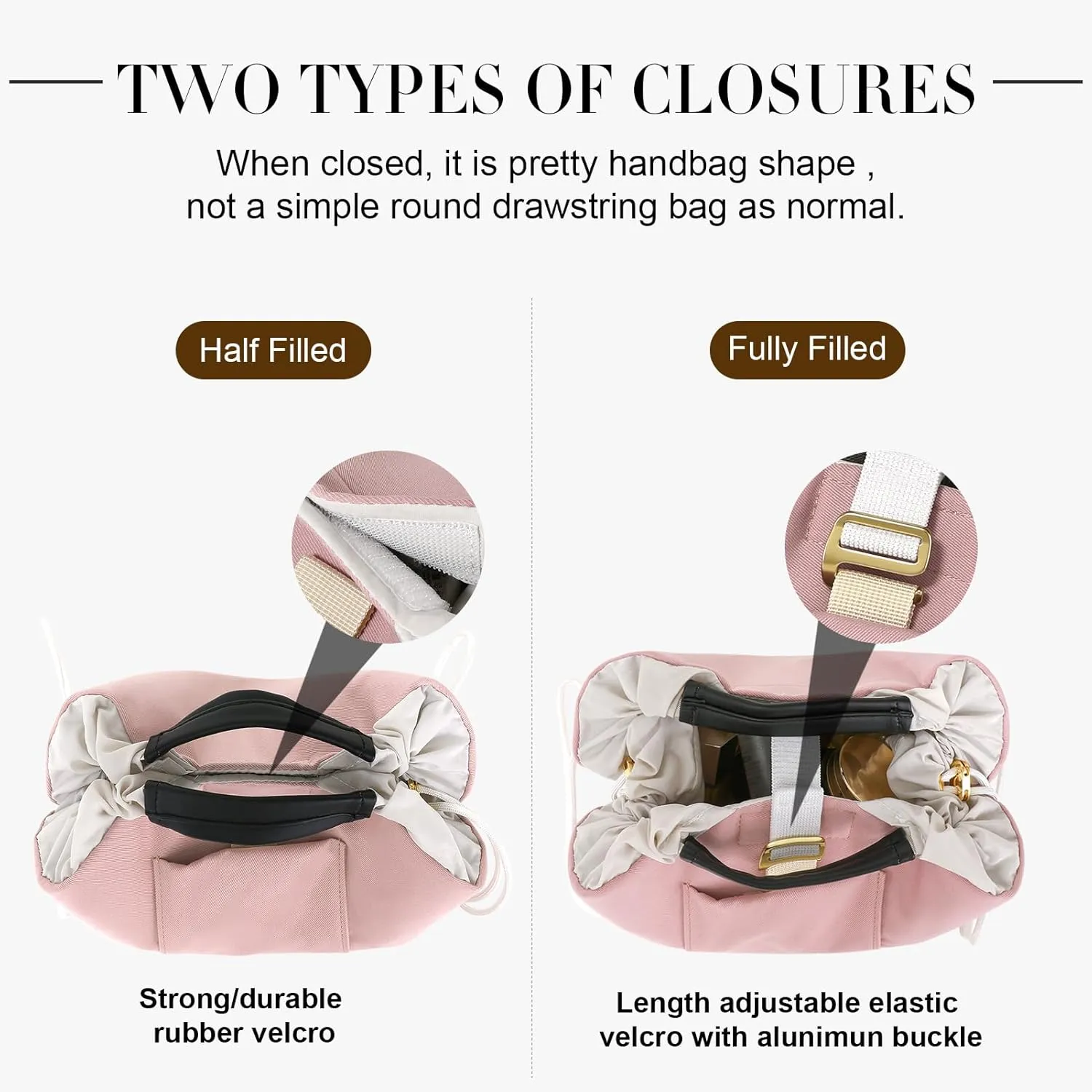 Vomgomfom 20 inch Drawstring Makeup Bag Open Flat,Waterproof Magic Cosmetic Pouch for Women,Pink