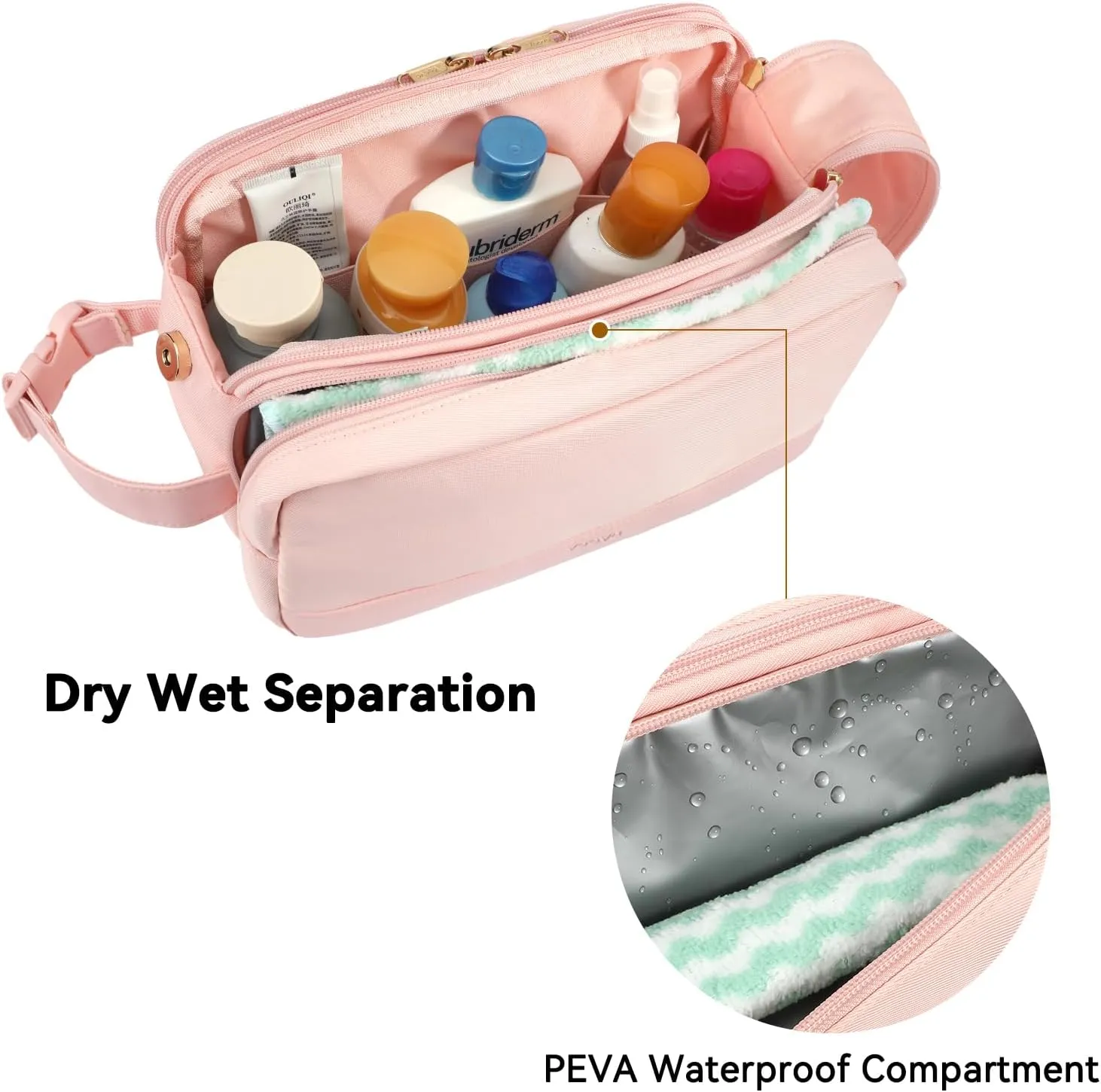 Voova Travel Toiletry Bag for Women, Hanging Dopp Kit Water Resistant Shaving Bag for Toiletries Accessories, Small Makeup Organizer Case for Traveling Essentials, Bathroom, Cosmetics, Pink