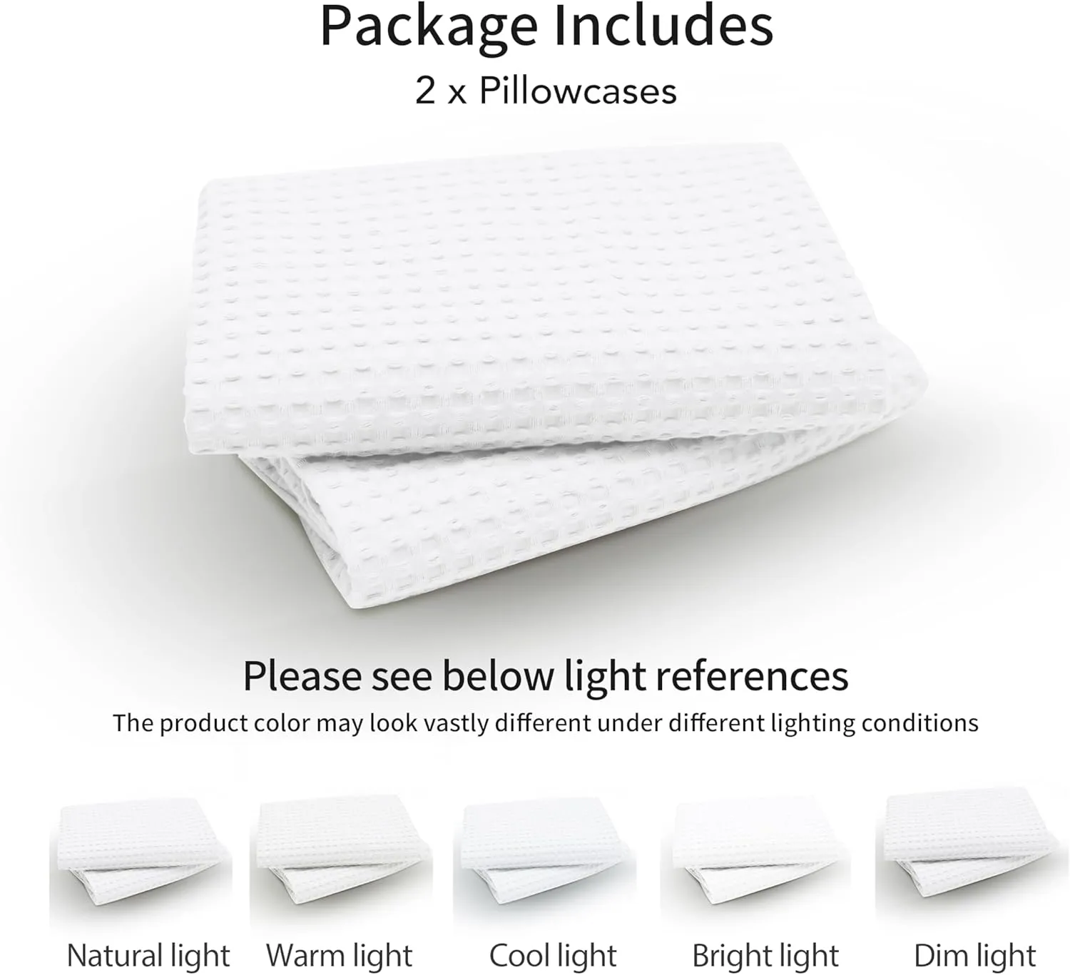 Waffle Weave Pillowcases King Size 2 Pack, 100% Egyptian Cotton 600 Thread Count, Ultra Soft Pillow Shams with Envelope Closure, Breathable Skin-Friendly Pillow Case, White, 20x36 Inches