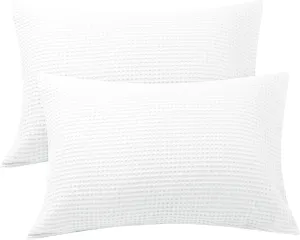 Waffle Weave Pillowcases King Size 2 Pack, 100% Egyptian Cotton 600 Thread Count, Ultra Soft Pillow Shams with Envelope Closure, Breathable Skin-Friendly Pillow Case, White, 20x36 Inches