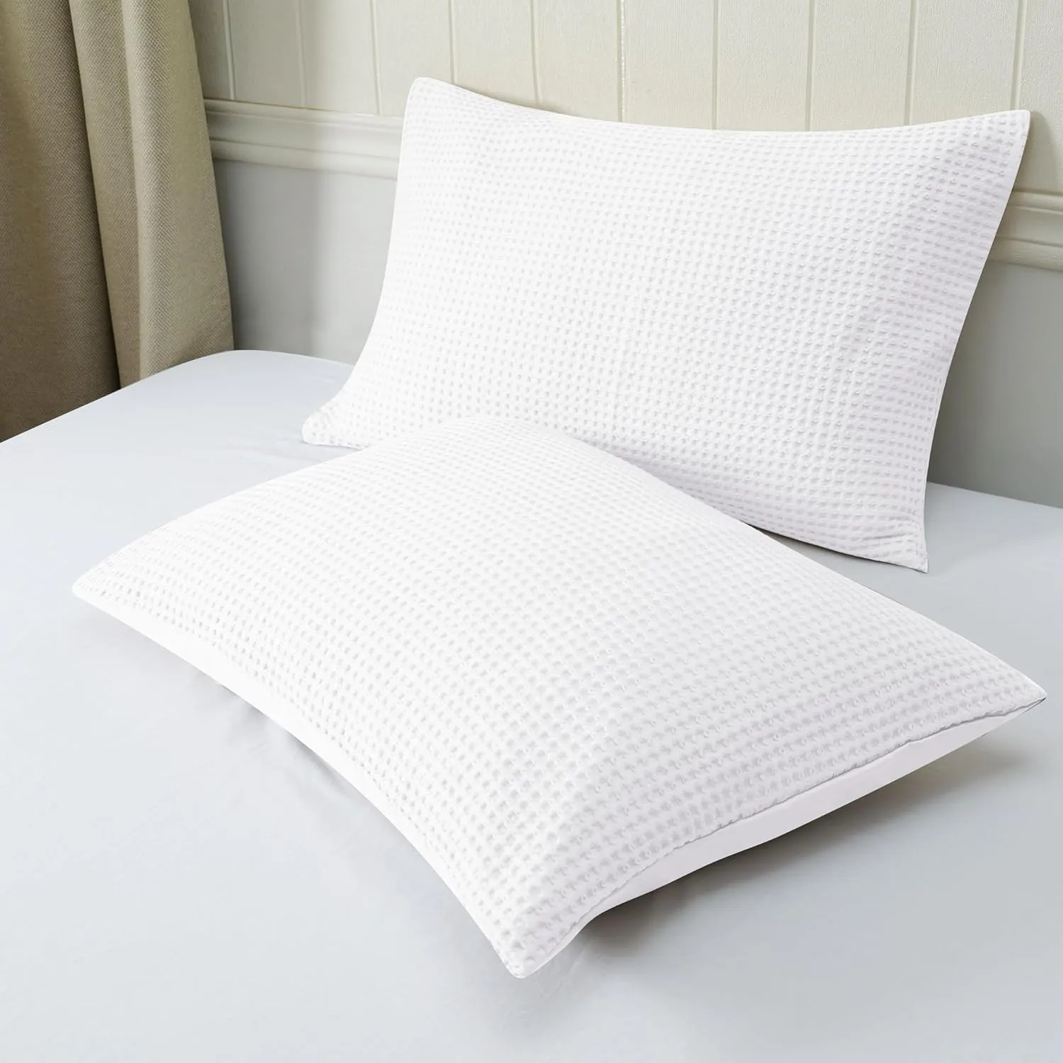 Waffle Weave Pillowcases King Size 2 Pack, 100% Egyptian Cotton 600 Thread Count, Ultra Soft Pillow Shams with Envelope Closure, Breathable Skin-Friendly Pillow Case, White, 20x36 Inches