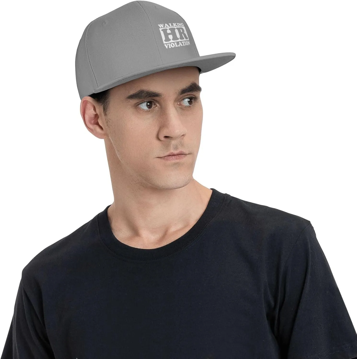 Walking Hr Violation Flat Brim Baseball Cap,Classic Snapback Hats Adjustable Trucker Hat for Men & Women,Black