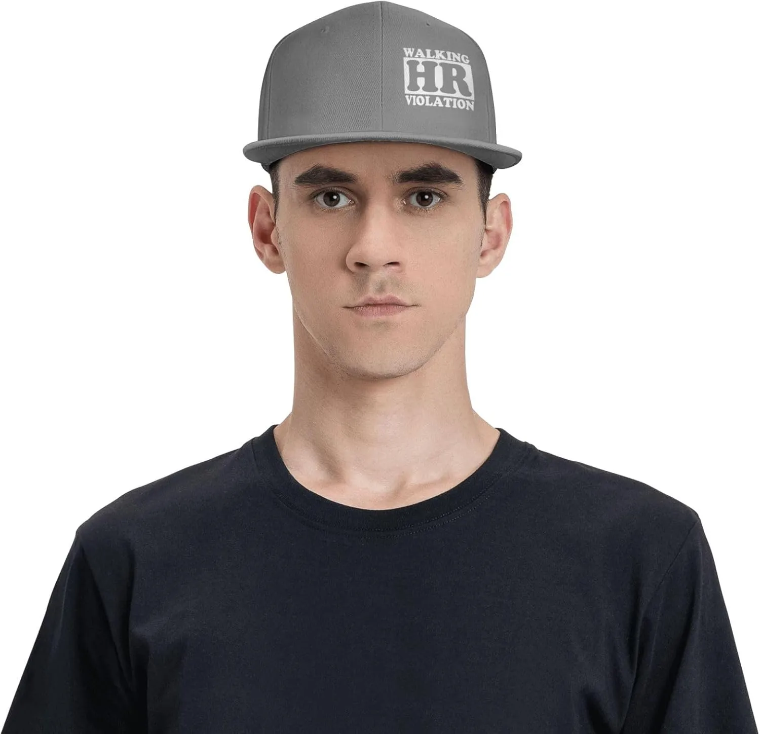 Walking Hr Violation Flat Brim Baseball Cap,Classic Snapback Hats Adjustable Trucker Hat for Men & Women,Black