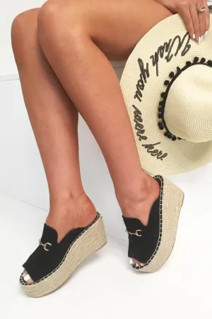 Wedges - Mule Affordable Black Faux Rope Braid Saori Spring deal Suede