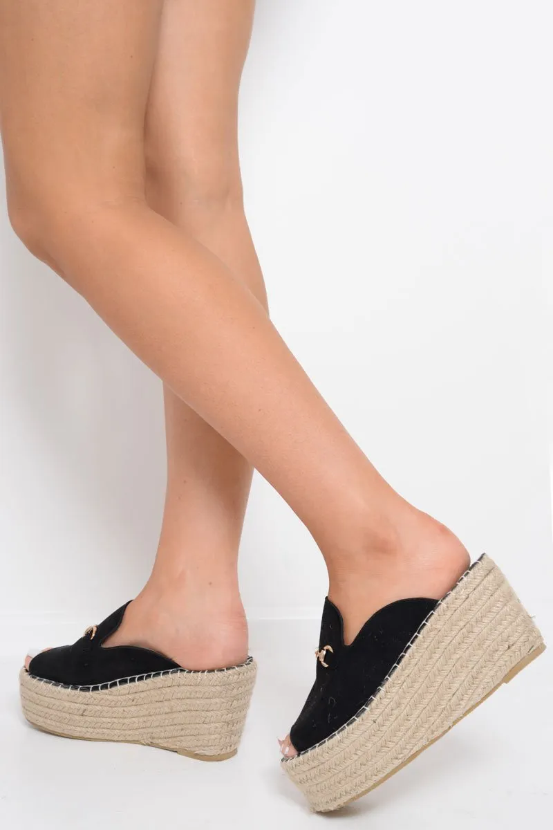 Wedges - Mule Affordable Black Faux Rope Braid Saori Spring deal Suede
