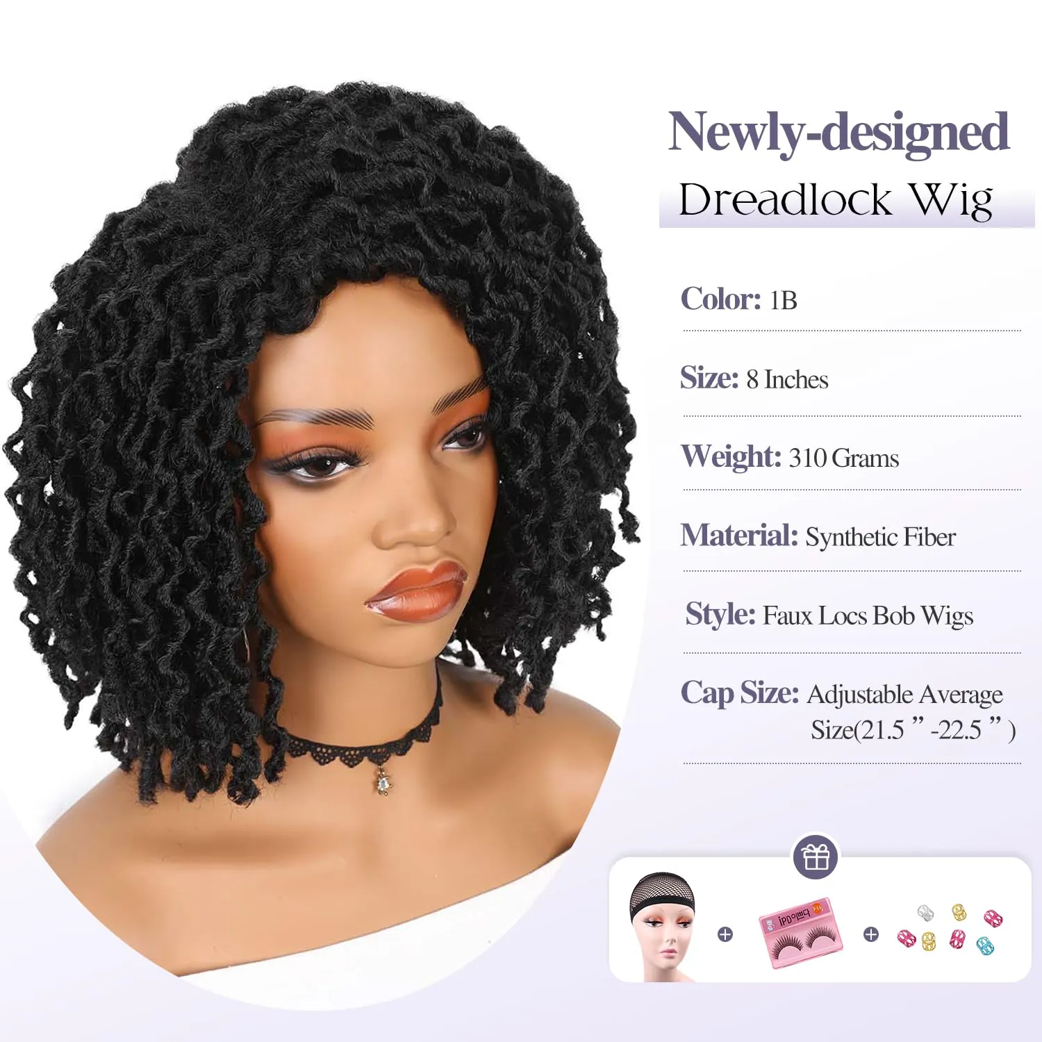 WIGER Short Black Dreadlock Wig for Black Women Curly Bob Faux Locs Hair Wigs Twisted Braided Wigs Glueless African American Hair 1B Afro Kinky Synthetic Dreads Wig