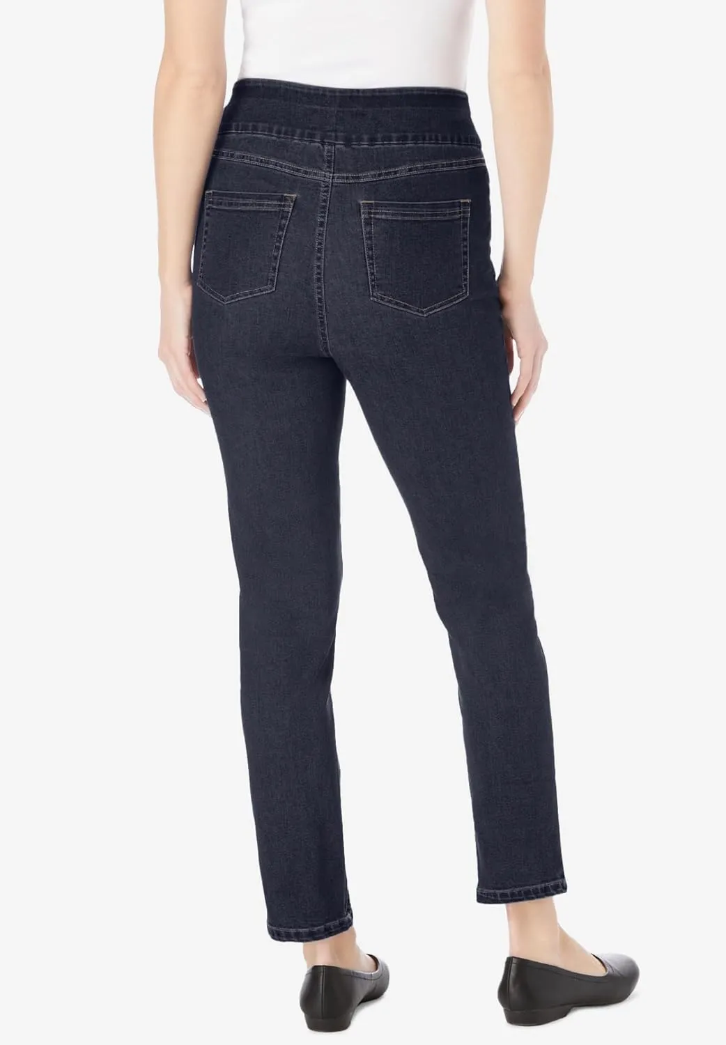 Woman Within Plus Size Flex-Fit Pull-On Straight-Leg Denim Jean