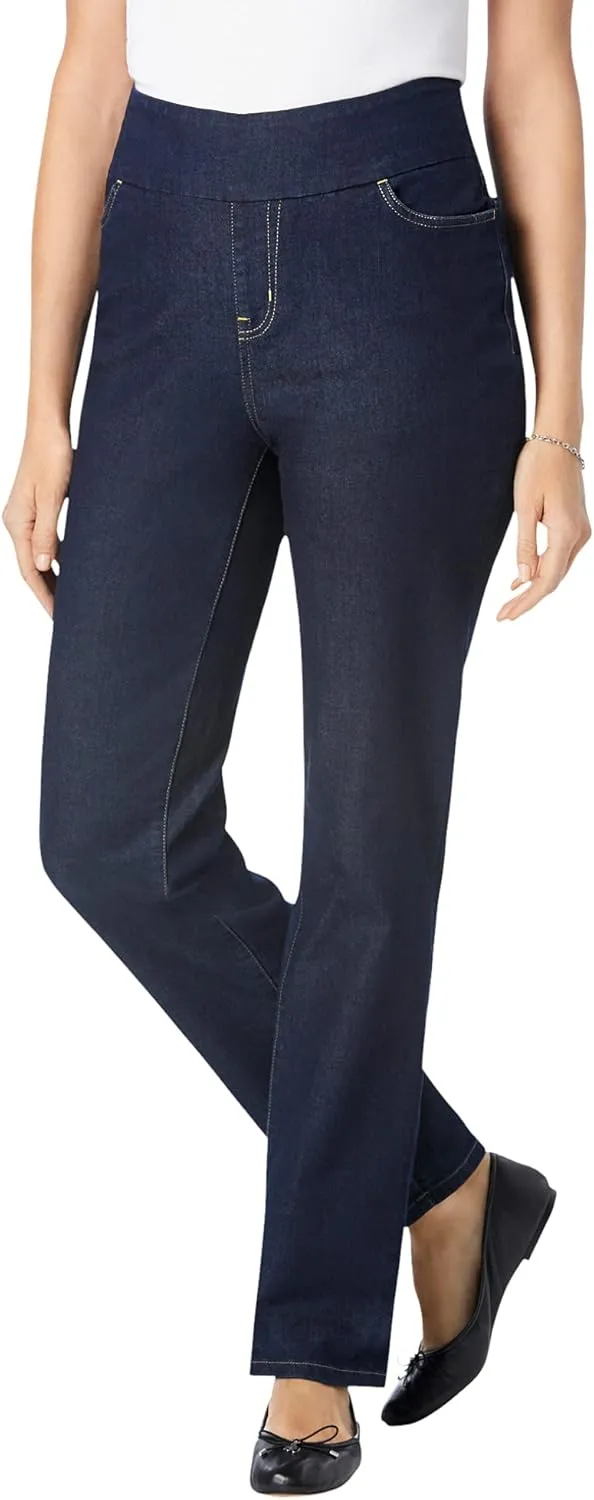 Woman Within Plus Size Flex-Fit Pull-On Straight-Leg Denim Jean