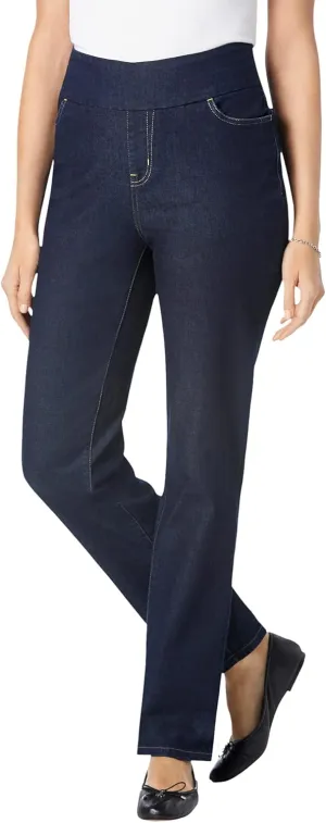 Woman Within Plus Size Flex-Fit Pull-On Straight-Leg Denim Jean