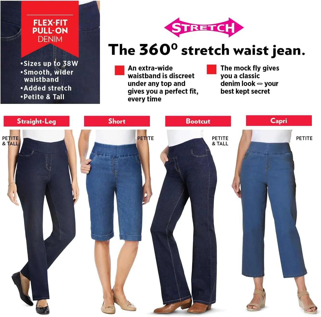 Woman Within Plus Size Flex-Fit Pull-On Straight-Leg Denim Jean