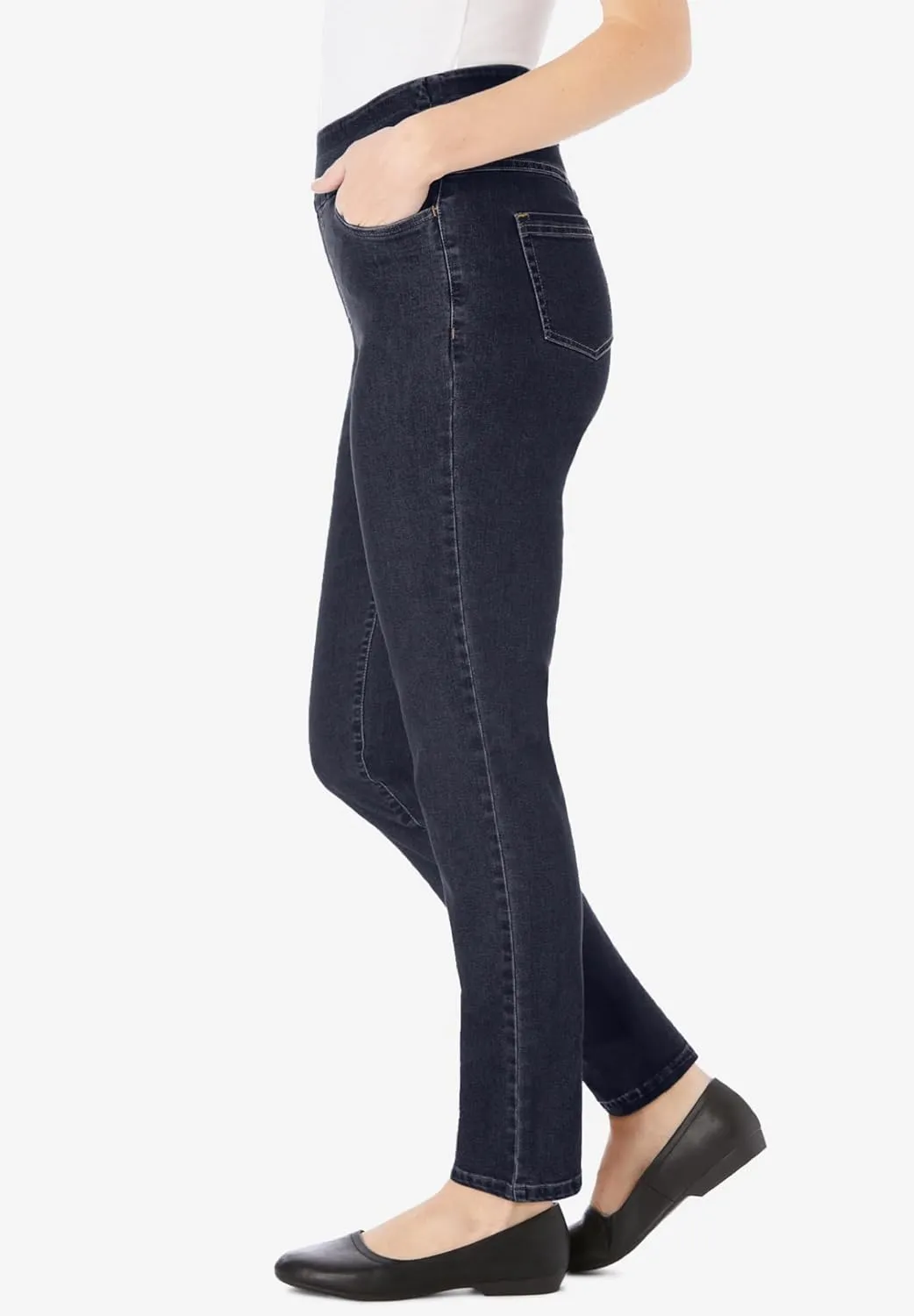 Woman Within Plus Size Flex-Fit Pull-On Straight-Leg Denim Jean