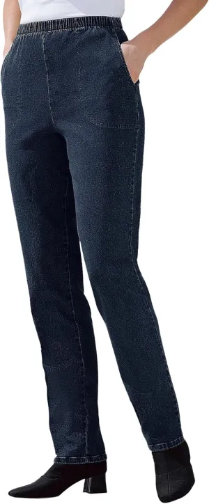 Woman Within Plus Size Straight Leg Elastic Waist Stretch Fineline Denim Jean (Petite & Tall Available)