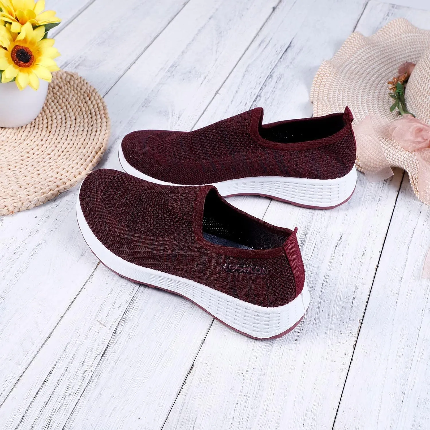 Women Comfortable Slip On Shoes Lightweight Walking Sneakers Canvas Casual Flats Non Slip Elastic Loafers