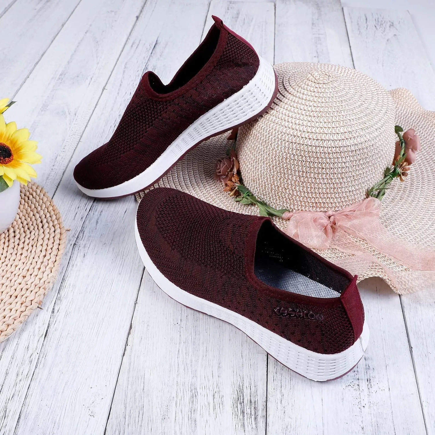 Women Comfortable Slip On Shoes Lightweight Walking Sneakers Canvas Casual Flats Non Slip Elastic Loafers