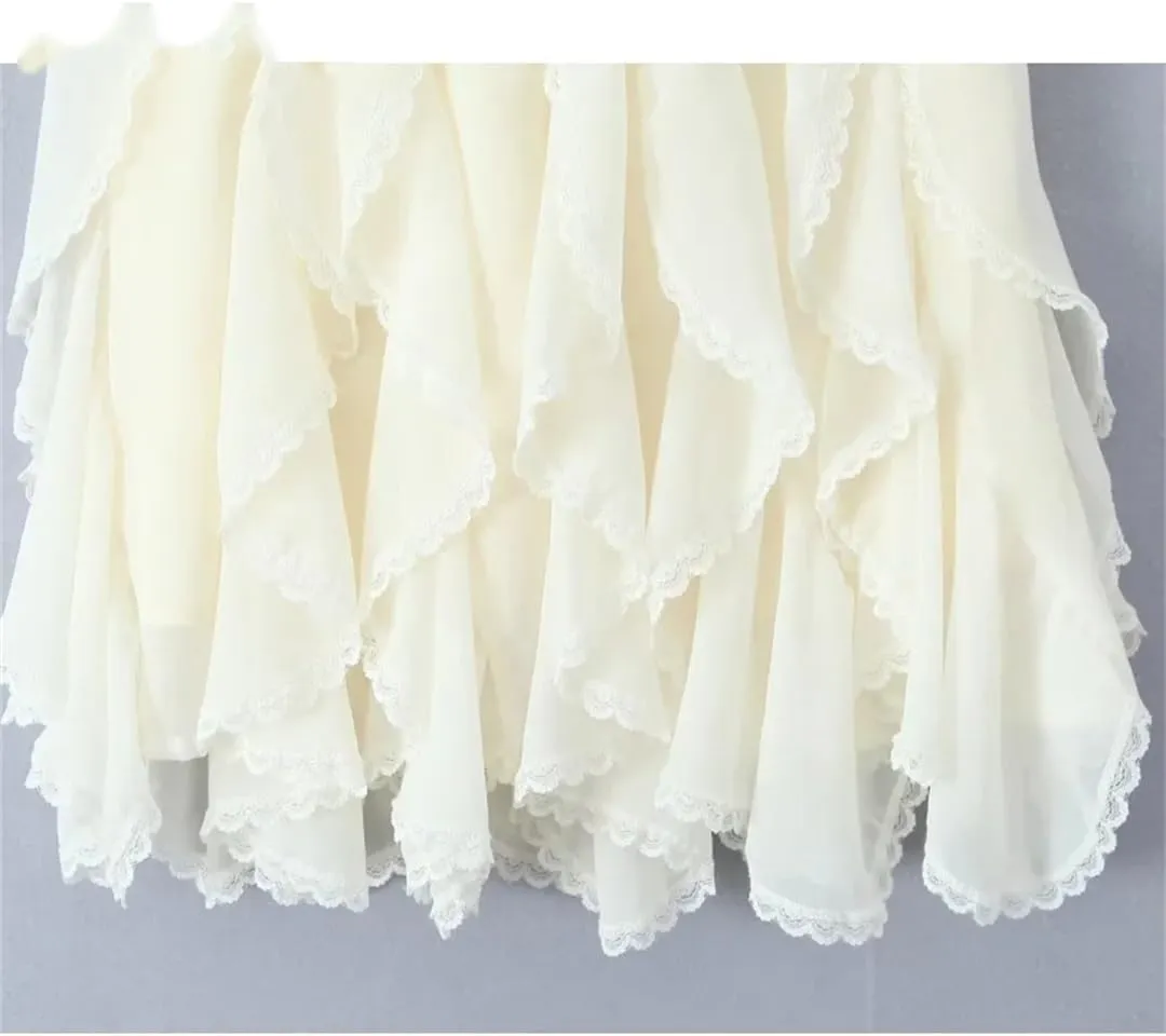 Women Lace Trim Layered A-Line Skirt Beach Party Club Streetwear Elastic High Waist Summer Skirts
