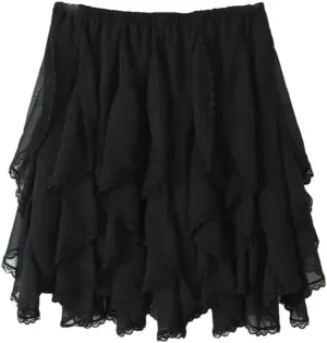 Women Lace Trim Layered A-Line Skirt Beach Party Club Streetwear Elastic High Waist Summer Skirts