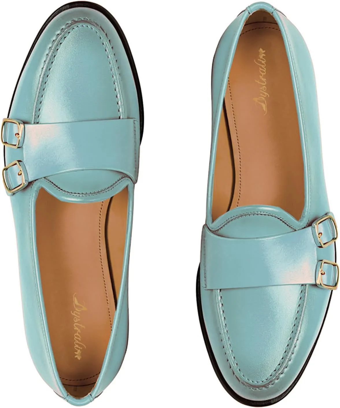 Women Round Toe Slip On Loafer Flats Monk Strap Casual Comfy 1 inch Flat Heel Dress Loafers Patent Buckle Strap Penny Loafers Office Ladies Walking Drive Loafers Retro 4-11 M US