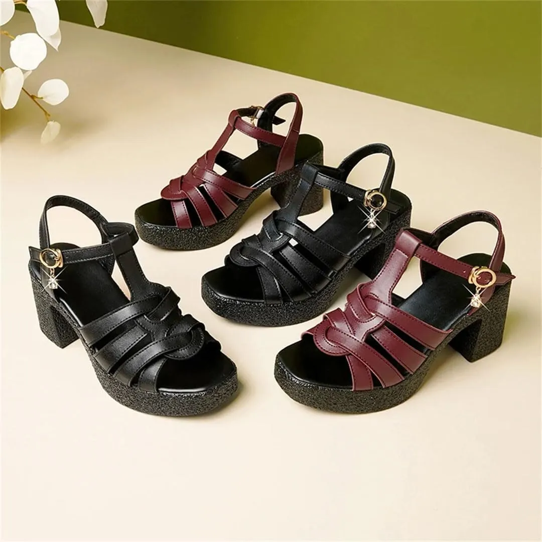 Women Sandals High Heel Woven Buckle Strap Square Heel Non-Slip Sole Office Gladiator Casual Summer Beach Sandals
