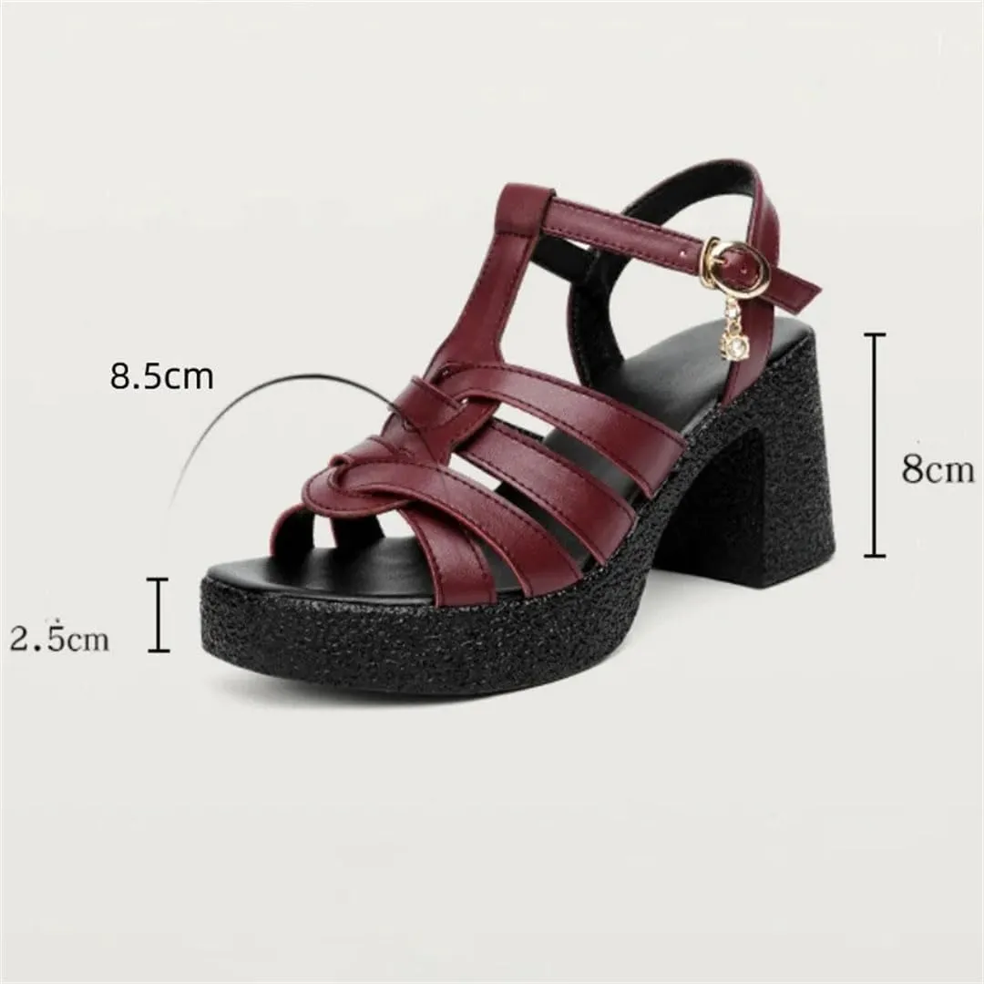 Women Sandals High Heel Woven Buckle Strap Square Heel Non-Slip Sole Office Gladiator Casual Summer Beach Sandals