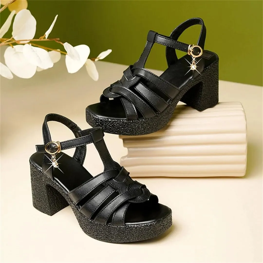 Women Sandals High Heel Woven Buckle Strap Square Heel Non-Slip Sole Office Gladiator Casual Summer Beach Sandals