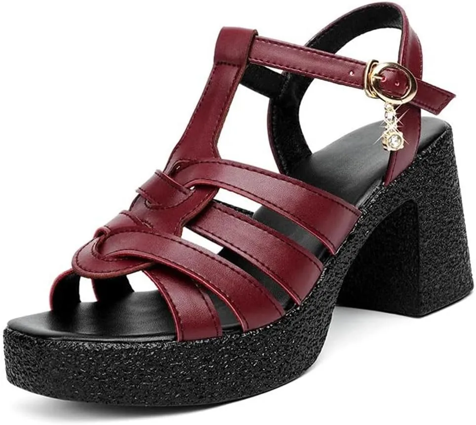 Women Sandals High Heel Woven Buckle Strap Square Heel Non-Slip Sole Office Gladiator Casual Summer Beach Sandals